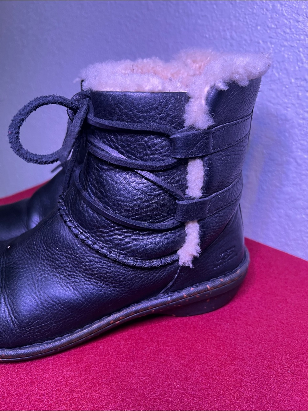 Black Leather UGG Shearling-Lined Ankle Boots - Picture 5 of 8